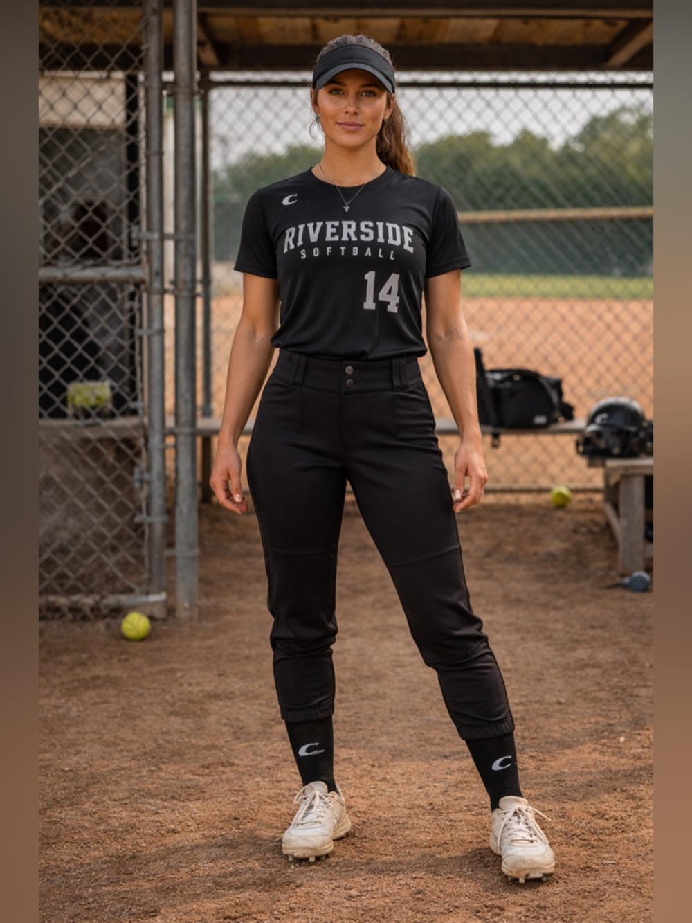 Champro Softball Pants Women L Black Elastic Cuff Athletic